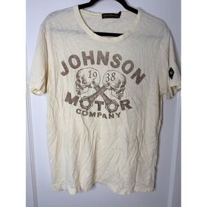 Johnson Motors Inc Mens Cream Graphic T-Shirt Skull Piston 1938 Biker Tee Large